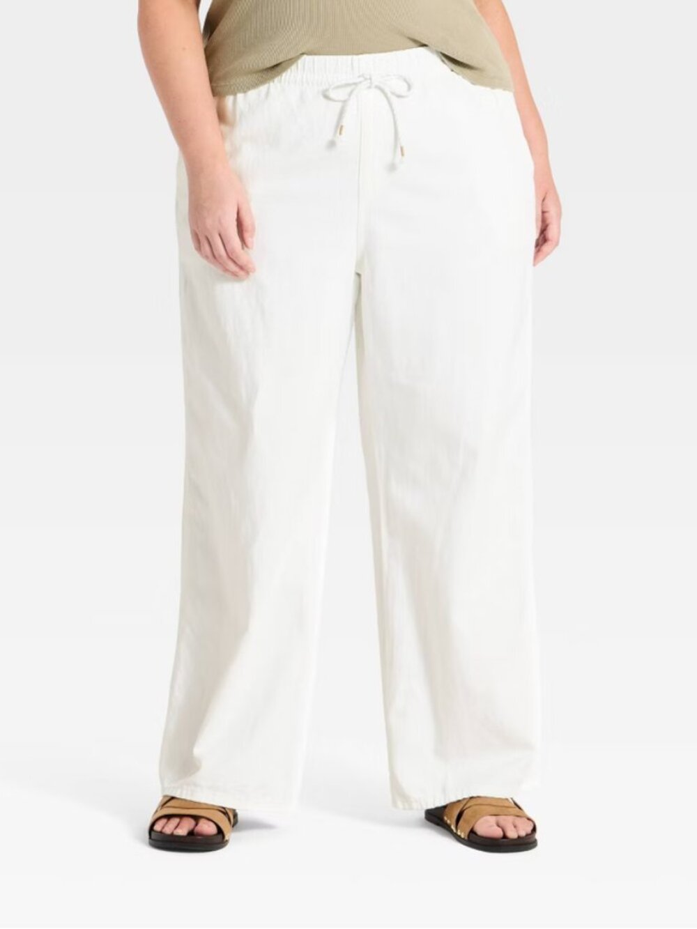 Womens Mid-Rise Straight Leg Relaxed Fit Beach Pants - Universal Thread White 1X